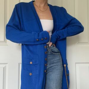San Remo by Laura Knits Royal Blue Cardigan with Gold Details